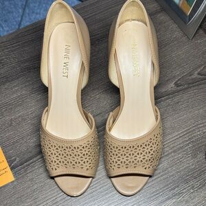Nine West Tan Cutout Peep-Toe Heels